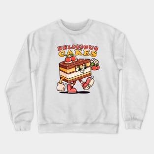 Delicious cake, retro mascot cartoon Crewneck Sweatshirt